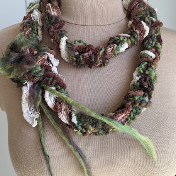 Infinity Yarn scarf necklace brown green