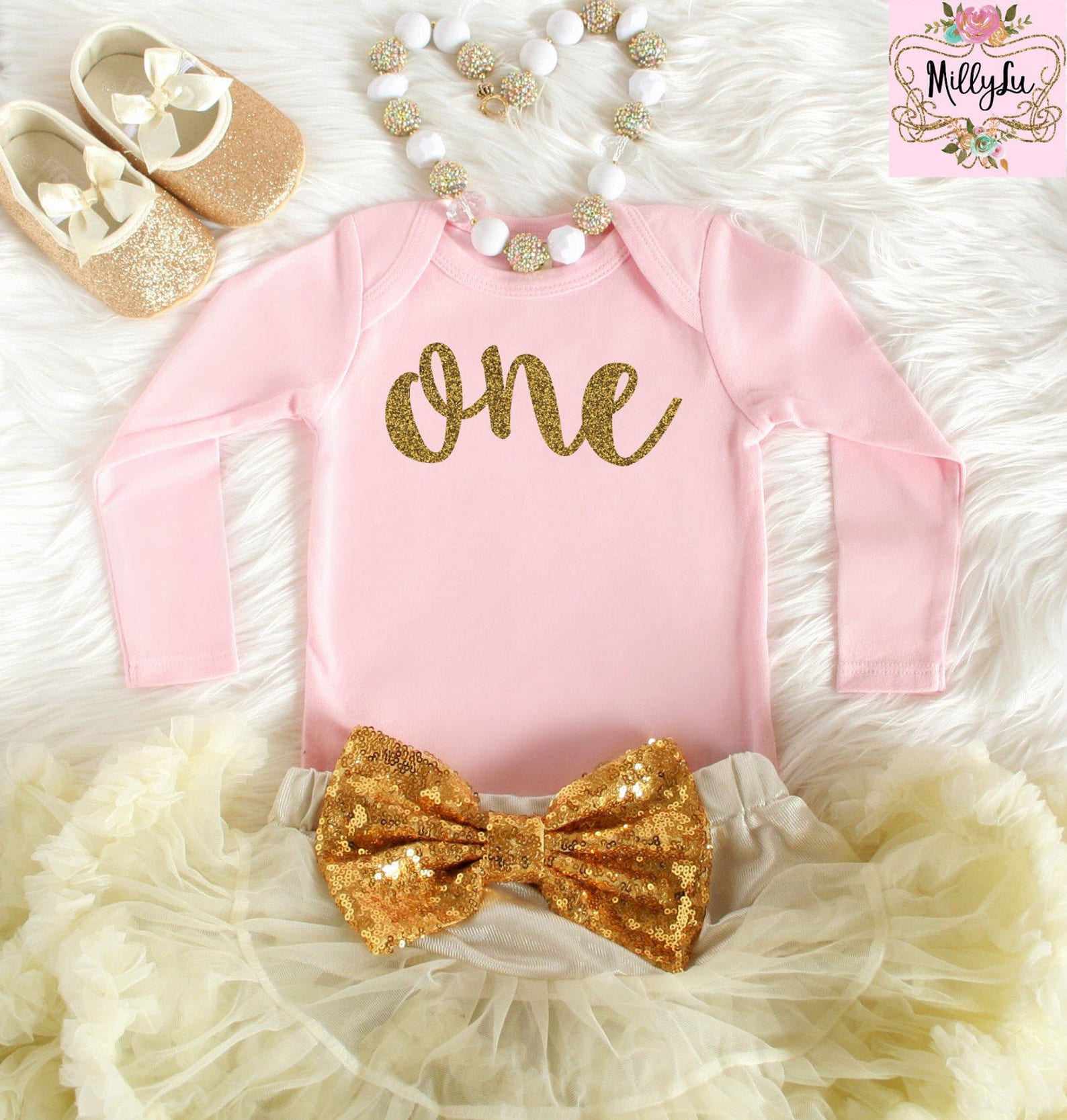 First Birthday Pink Gold Bodysuit One Pink Gold Bodysuit Etsy