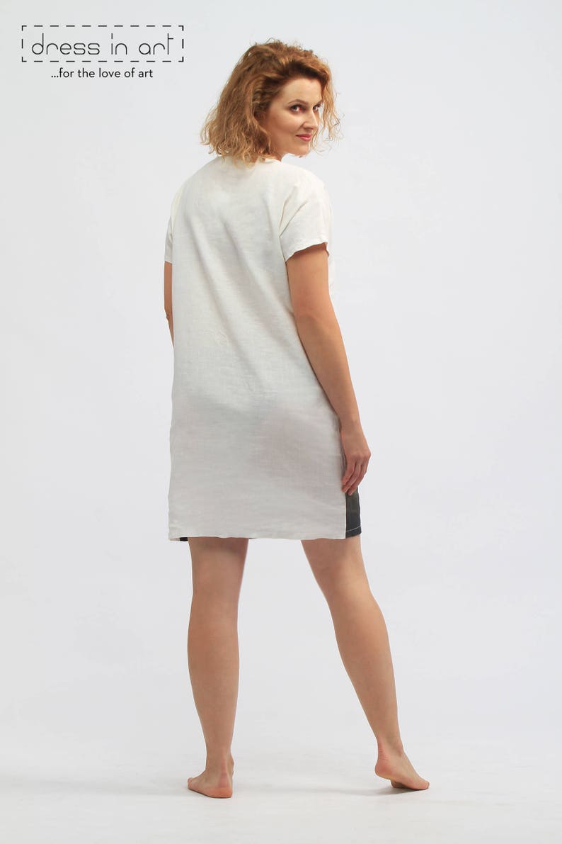 Women/'s linen dress Floral dress for women Linen printed sheep dress Stylish loose fit outfit Linen summer dress White floral linen dress