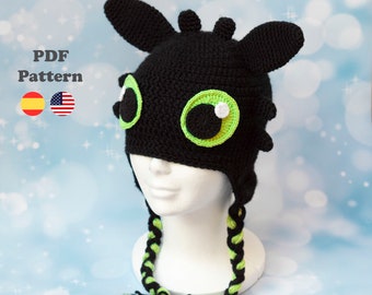 Toothles hat tutorial Crochet Pattern Pdf| PDF Pattern | ENG/ESP | Toothless Beanie crochet hat patterns in Spanish