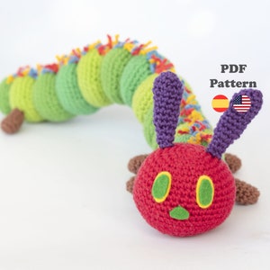 Hungry Caterpillar amigurumi crochet pattern Pdf|Amigurumi Kids Books|PDF Pattern | ENG/ESP | Amigurumi Hungry Caterpillar patterns in Spanish