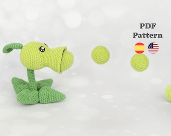 Peashooter Plants vs. Zombies Amigurumi Crochet Pattern PDF | ENG / SPA | Amigurumi Peashooter Plants vs Zombies patterns in Spanish