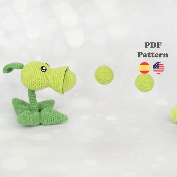 Peashooter Plants vs. Zombies Amigurumi Crochet Pattern PDF | ENG / SPA | Amigurumi Peashooter Plants vs Zombies patterns in Spanish