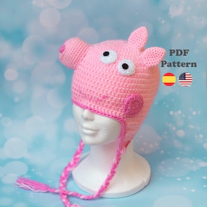 Kids Peppa Pig hat tutorial Crochet Pattern Pdf|  PDF Pattern | ENG / ESP | Gorro niños cartoons crochet patrones en español