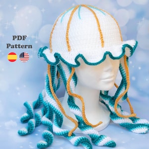 Hat Jellyfish adult tutorial Crochet Pattern Pdf|  PDF Pattern | ENG/ESP | Adult Medusa hat crochet pattern in Spanish