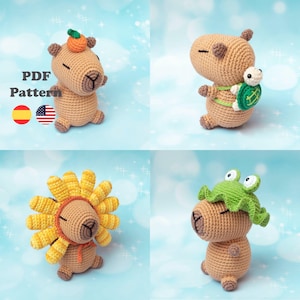 4-in-1-Capybara mit Zubehör, Amigurumi-Muster zum Häkeln | Amigurumi-Muster | ENG / ESP | Capybara-Capybara-Muster auf Spanisch
