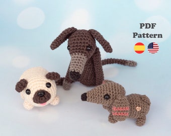3 in 1 Crochet Pattern puppies mini dogs | Amigurumi Pattern | PDF Pattern | ENG / ESP | Amigurumi mini perros cachorros patrones en español