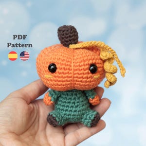 Mini Pumpkin boy Amigurumi Crochet Pattern Pdf| PDF Pattern | ENG / ESP | Amigurumi Pumpkin boy Halloween horror patterns in Spanish