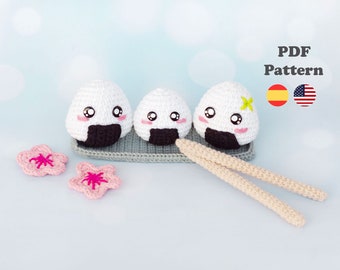 Crochet Pattern Onigiri Family Sushi Sakura Kawaii | Amigurumi Crochet | PDF-Pattern | ENG / SPA | Amigurumi onigiri patterns in Spanish