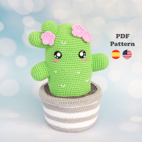 Cactus kawaii plant flower flowerpot Amigurumi Pattern | PDF Pattern | ENG / ESP | Patrón Amigurumi cactus maceta flores Español