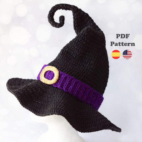 Witch Hat halloween tutorial Crochet Pattern Pdf| PDF Pattern | ENG/ESP | Halloween Witch Hat crochet patterns in Spanish