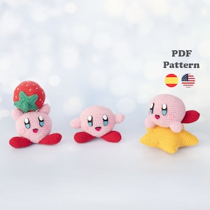 3 in 1 Crochet Pattern Kirby kawaii | Amigurumi Crochet | PDF-Pattern | ENG / SPA | 3 in 1 Amigurumi Kirby patterns in Spanish