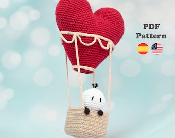 Hot Air Balloon Heart Amigurumi Crochet Pattern Pdf| PDF-Pattern | ENG / SPA | Amigurumi Hot air balloon heart patterns in Spanish