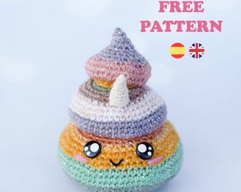 Kostenlose Einhornkacke kawaii/Amigurumi/ENG-ESP häkeln | Spanisches Amigurumi-Einhorn-Poop-Muster im Kawaii-Stil