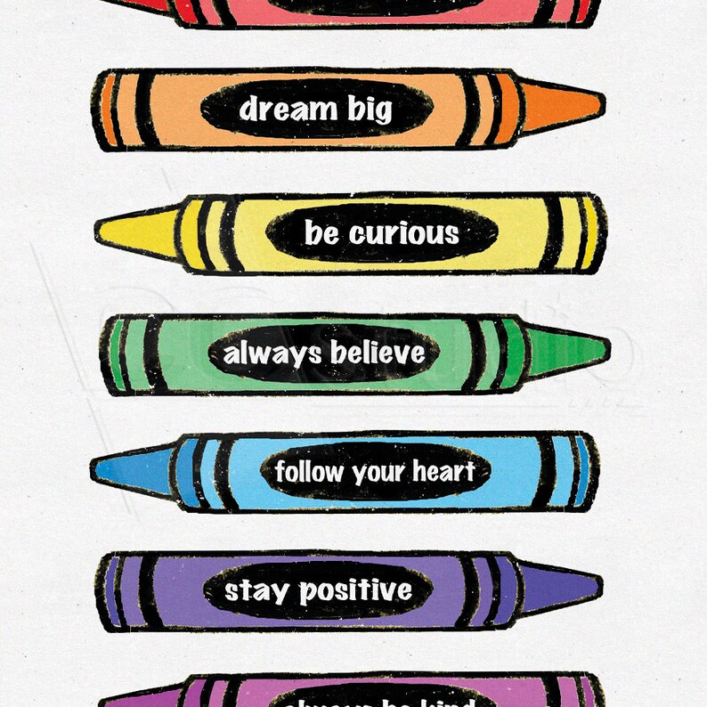 Positive Quotes Poster Inspirational Art Crayon Art Crayon Etsy
