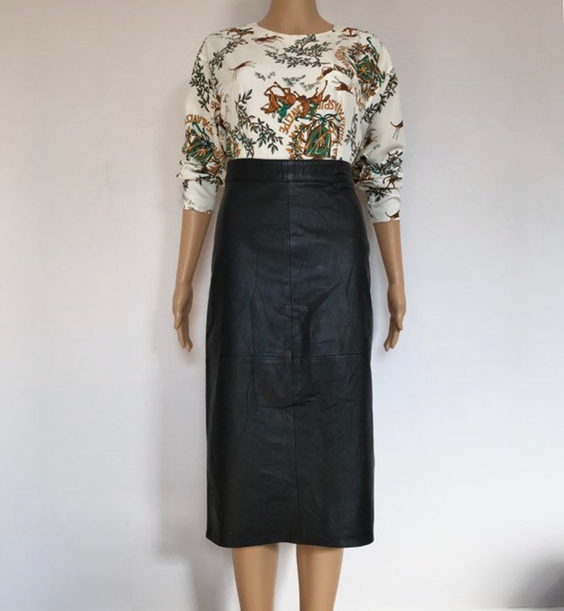 80/'s high waist leather skirt