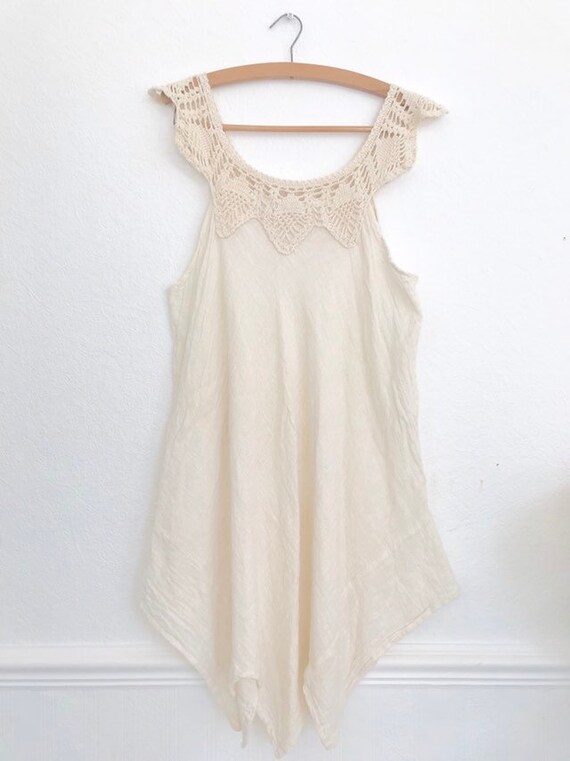 vintage. 1970s gauze crochet hankie dress