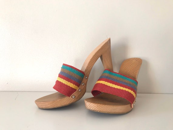 1980’s rainbow wooden mules