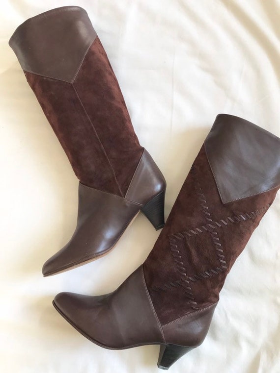1970’s chestnut brown leather and suede boots