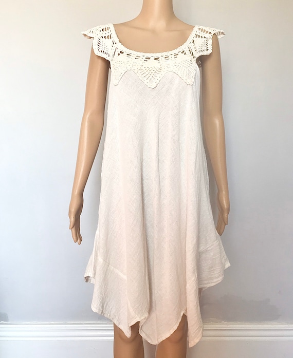 1970s gauze crochet hankie dress