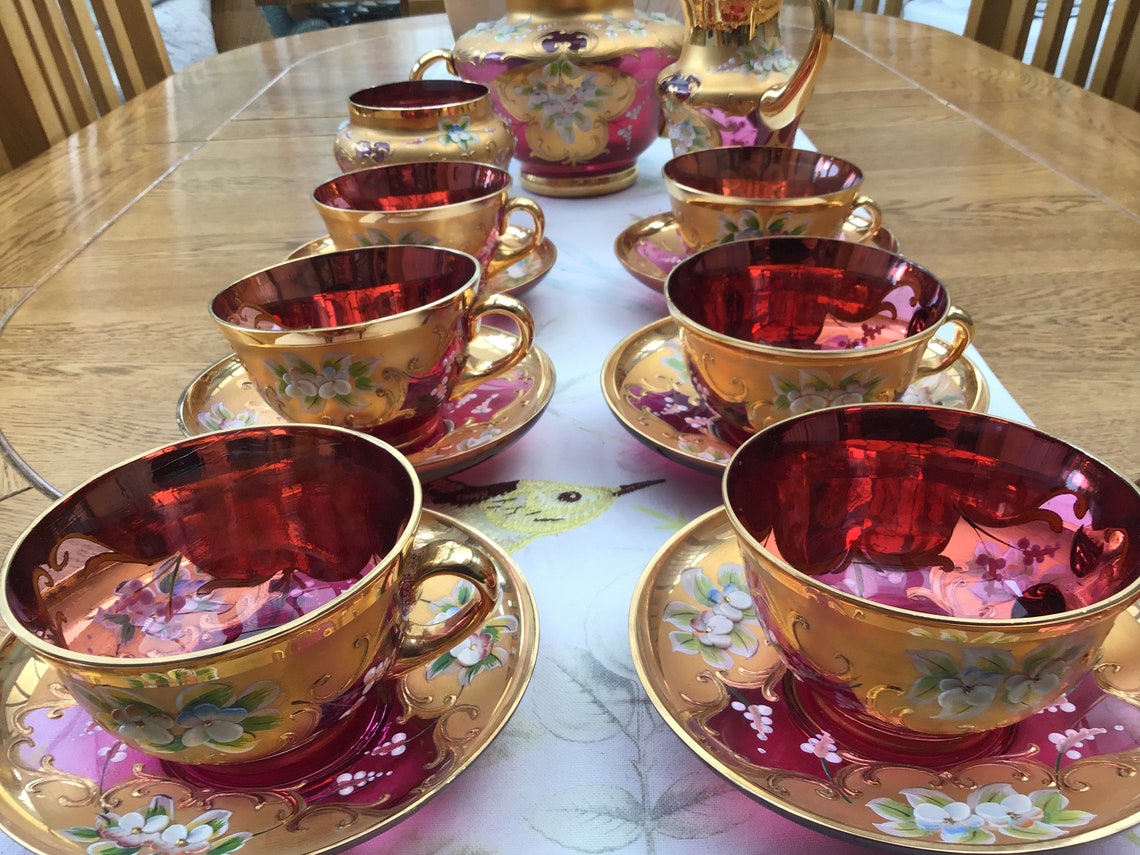 Hand blown Murano glass tea set Etsy