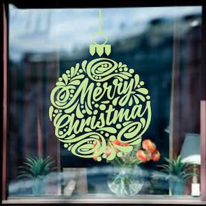 Merry Christmas Ornament Vinyl Decal: Holiday Window Decor