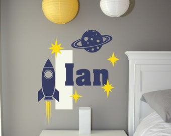 Space Decal - Childs Name - Toddler - Nursery Decor - kids room - Customizable Wall Vinyl Decal - Monogram- vinyl decal - spaceship - rocket