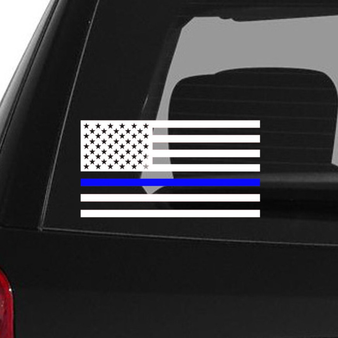 Thin Blue Line Aluminum Decal Sticker - Blue Lives Matter Police Officer Car