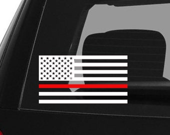 Thin Red Line American Flag Decal: Firefighter Support Sticker