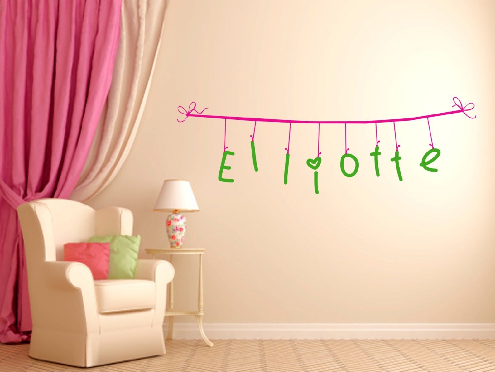 Baby Name Wall Vinyl Clothes Line Decal Clothes Pin Wall Etsy