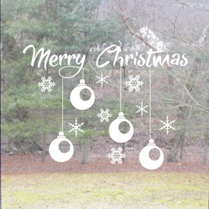 Merry Christmas Ornament Vinyl Decal: Holiday Window/Wall Decor