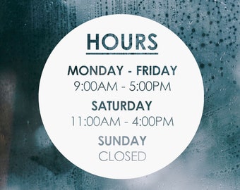 Store Hours Vinyl Decal, Business Hours Decal for Storefront, Storefront Decal with Hours of Operation