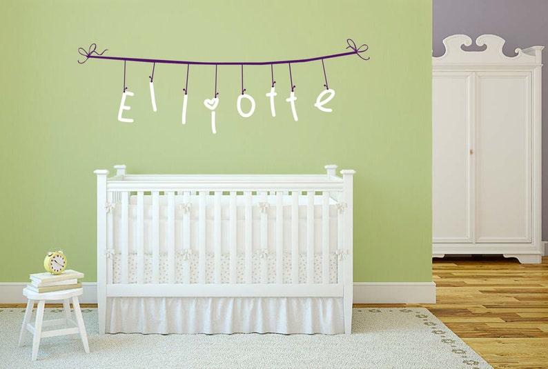 Baby Name Wall Vinyl Clothes Line Decal Clothes Pin Wall Etsy