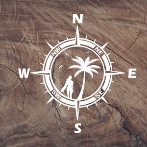 Compass Surfing Girl Decal: Car, Laptop, Yeti Cup