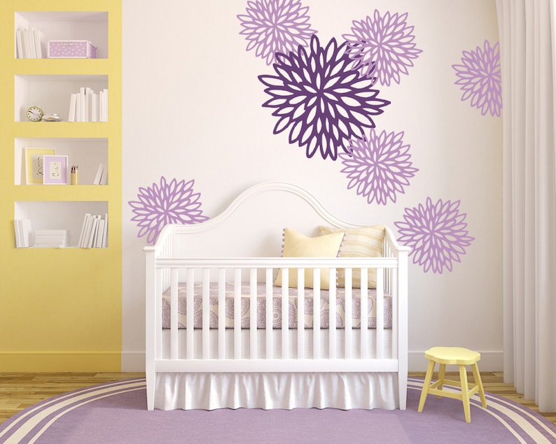 Flower Wall Decals Peony Flower Vinyl Decals Zinnia Decal Set Etsy