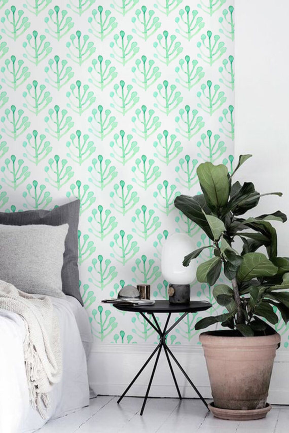 Boho decal Leaves wallpaper Removable wallpaper Watercolor | Etsy