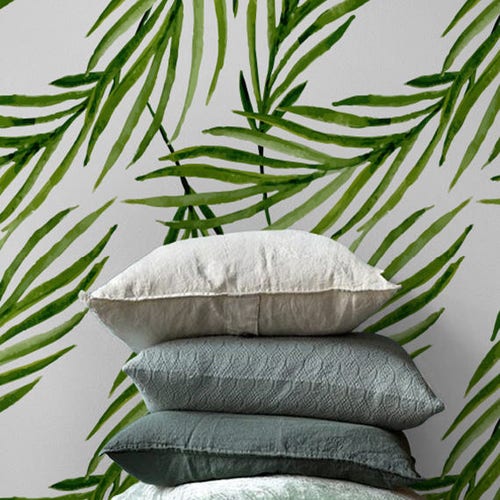 Tropical Green Leaf Removable Wallpaper Leaves Jungle Etsy