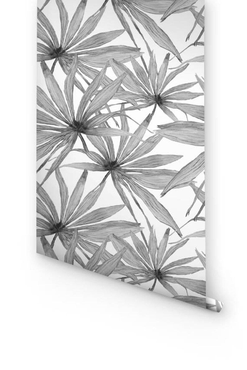 Monochrome Tropical Self Adhesive Wallpaper Leaves Removable | Etsy