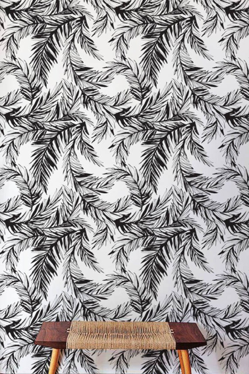 Monochrome Palm Leaf Temporary Wallpaper Black & White Wall | Etsy