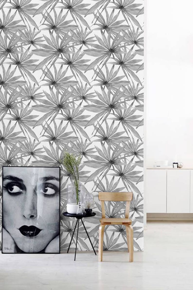 Monochrome Tropical Self Adhesive Wallpaper Leaves Removable | Etsy