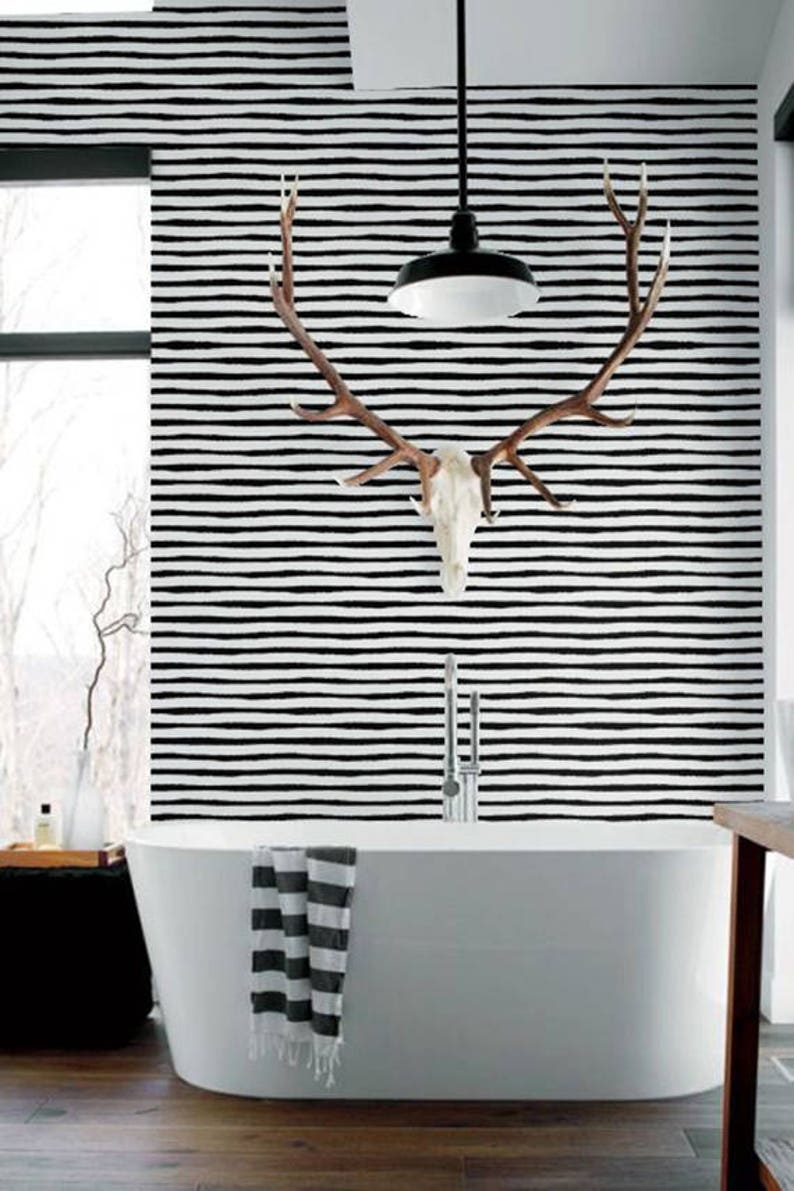 Black & White Wallpaper Monochrome wall decal Striped wall Etsy