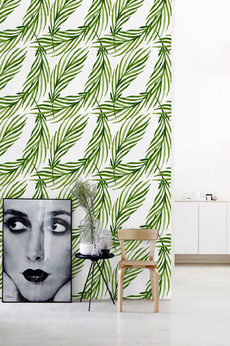 Green Palm Leaves Removable Wallpaper Temporary Wallpaper Etsy