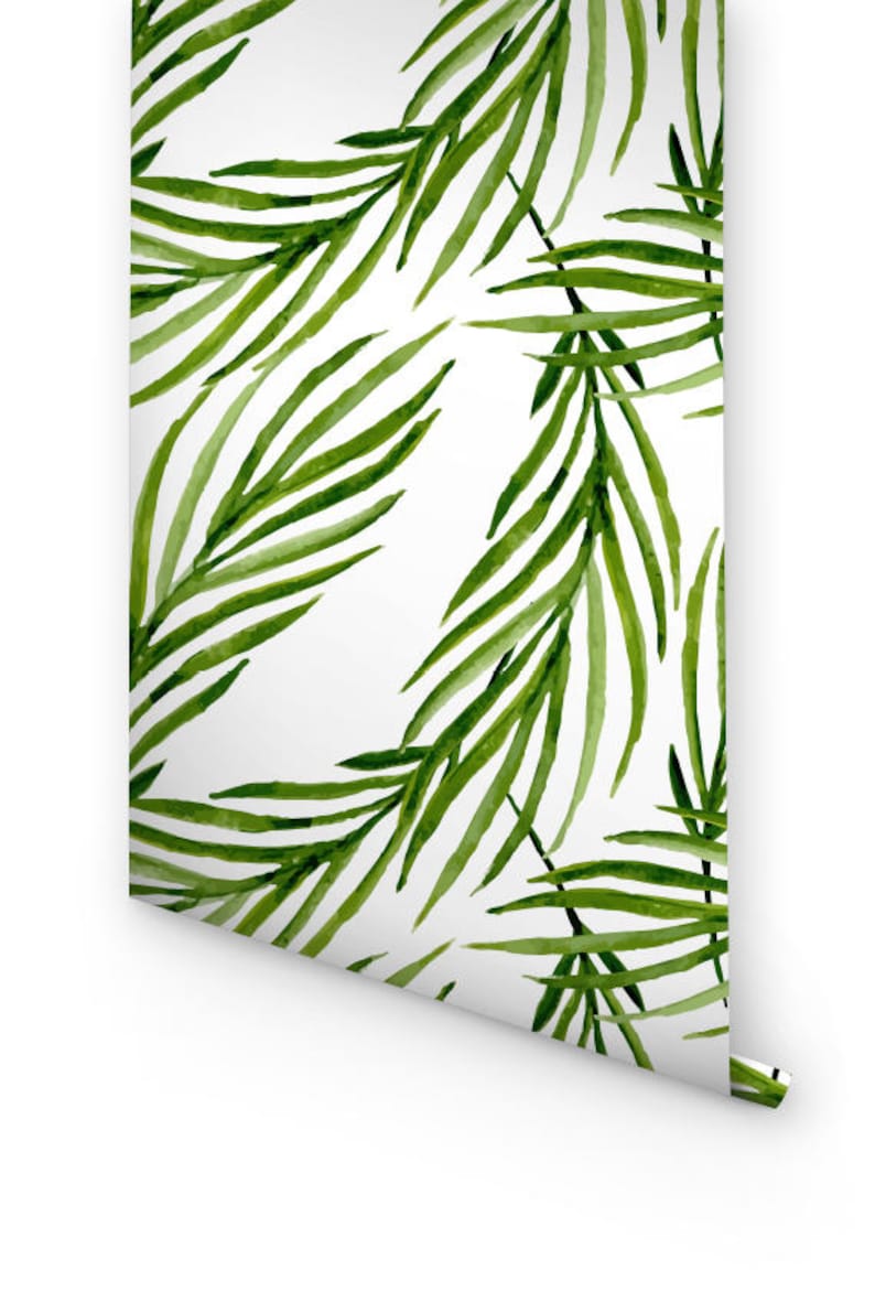 Green Palm Leaves Removable Wallpaper Temporary Wallpaper Etsy