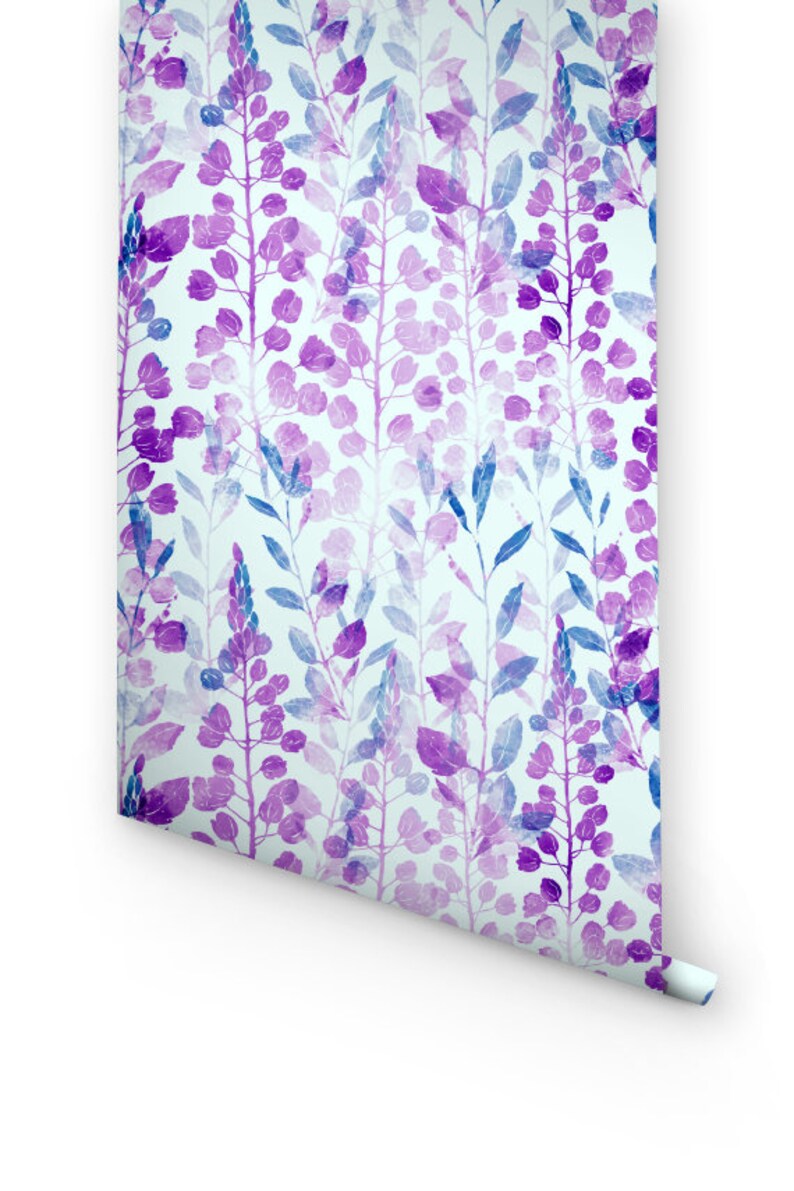 Blue & Purple Seamless Floral Pattern Removable Wallpaper Etsy