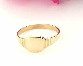 Anel de sinete quadrado feminino em ouro amarelo maciço de 9 quilates, dedo mindinho minimalista pequeno para mulheres, anéis pequenos clássicos simples minimalistas em ouro 9 quilates