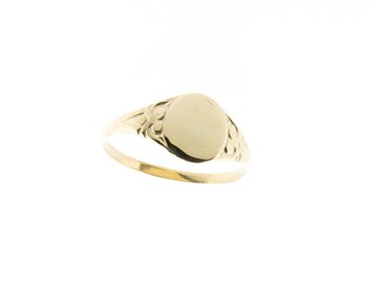 H Personalise Real 375 9ct Gold Engravable Childrens Round Signet Ring Size A
