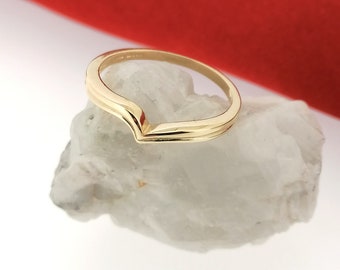 Solid 9ct Yellow Gold Minimalist Wishbone Ring, Women's V Shaped Stacking Ring, Slim Dainty 2mm Wide Band Stackable Band, British Hallmarked