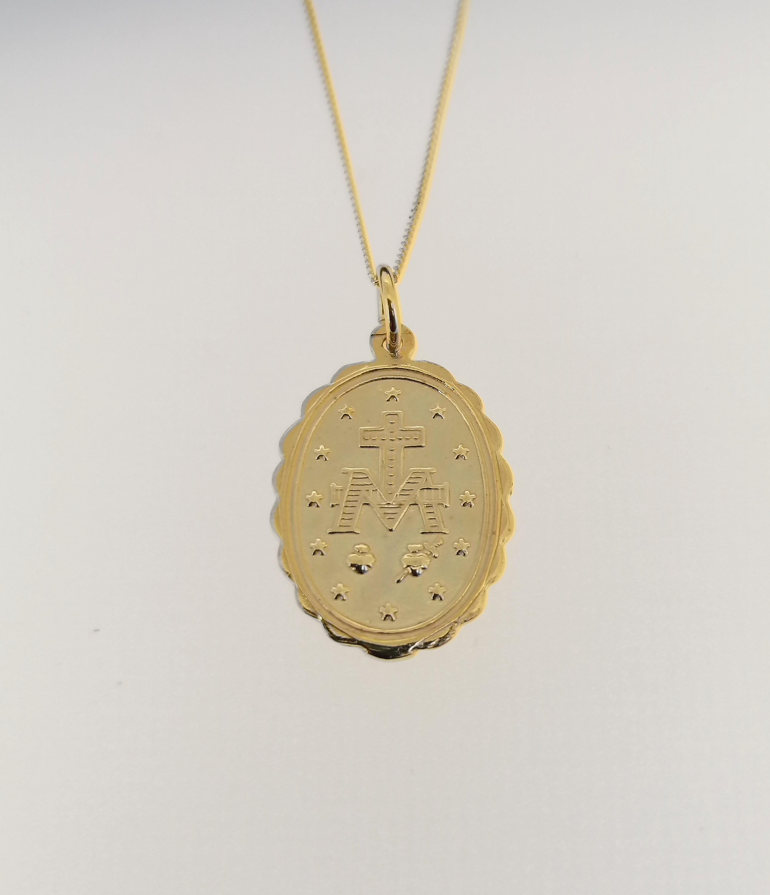 Miraculous Mary Medal Pendant 14k Yellow Gold Plated Holy Virgin Mary ...