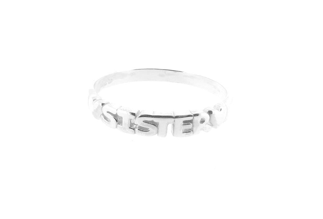 Sister Ring with Hearts Solid Sterling Silver, Best Friends Sister Word Band Rings, Sister Birthday Gift, Minimalist Bridesmaid Jewellery