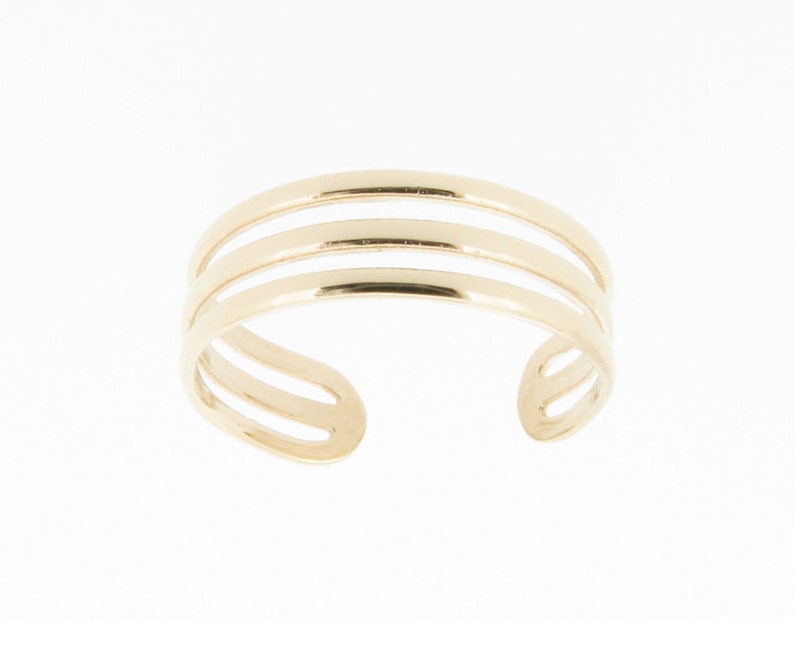 Solid 9ct Yellow Gold Triple Band Design Toe Ring, Adjustable Boho Jewellery, Ladies Beach Fashion image 1